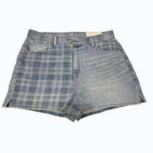 AE Outfitters Blue Plaid Denim Highest Rise Mom Short Jean Shorts SZ 10